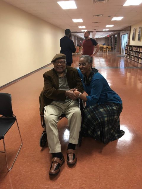 "Author Ernest Gaines, left, with author and folklorist Dr. Trudier Harris, the keynote speaker for the Seventh Annual Gaines Center Lecture Series on Oct. 24. 2019."