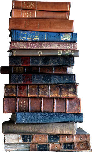 A stock image of a stack of old looking books