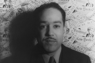 Black and white portrait of Langston Hughes.