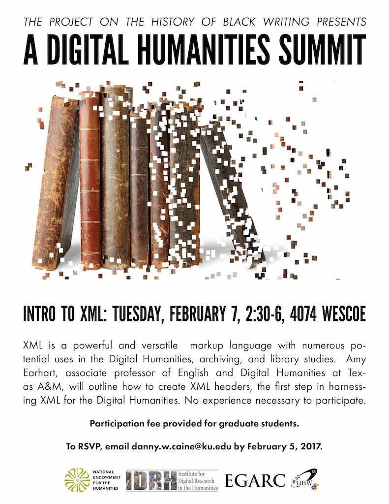 "A poster for 'The Project on the History of Black Writing Presents A Digital Humanities Summit'"