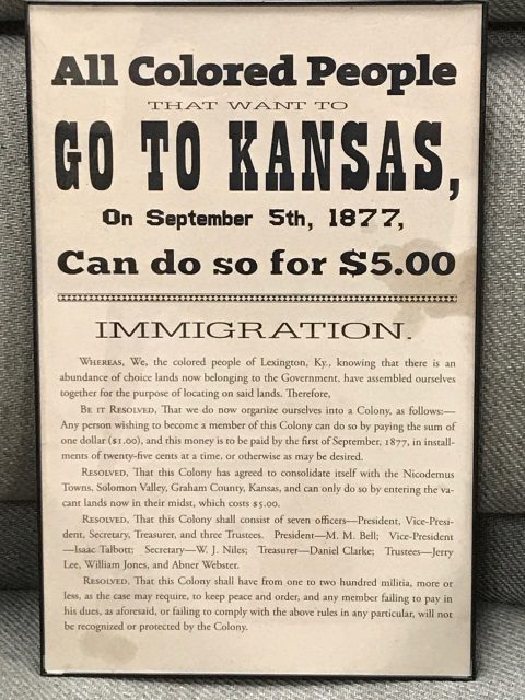 "All COlored People that want to go to Kansas, on September 5th, 1877, Can do so for $5.00"