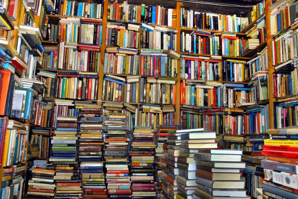 "A library shelf full of books"