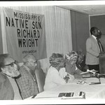 "“Mississippi’s Native Son” Symposium.  [From Left: St. Clair Drake, Russell Marshall, and Fern Gayden were friends of Wright in Chicago.]"