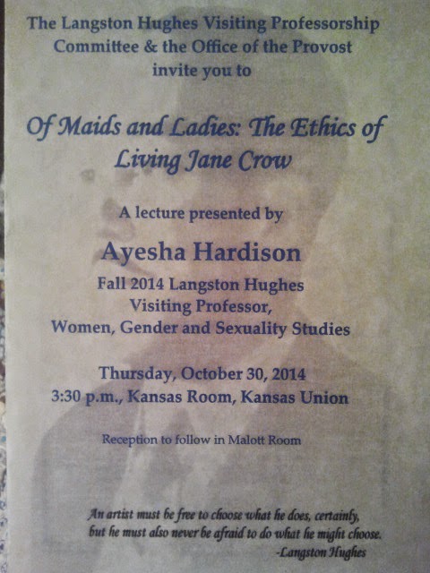 "A brochure for Ayesha Hardison's lecture"