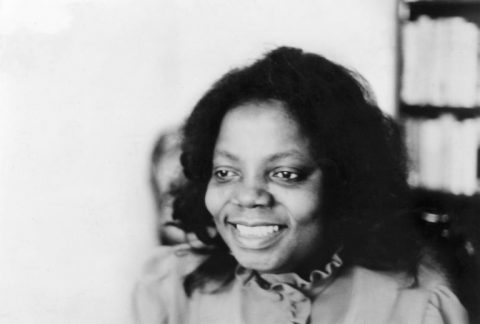 "Black and white image of Buchi Emecheta"