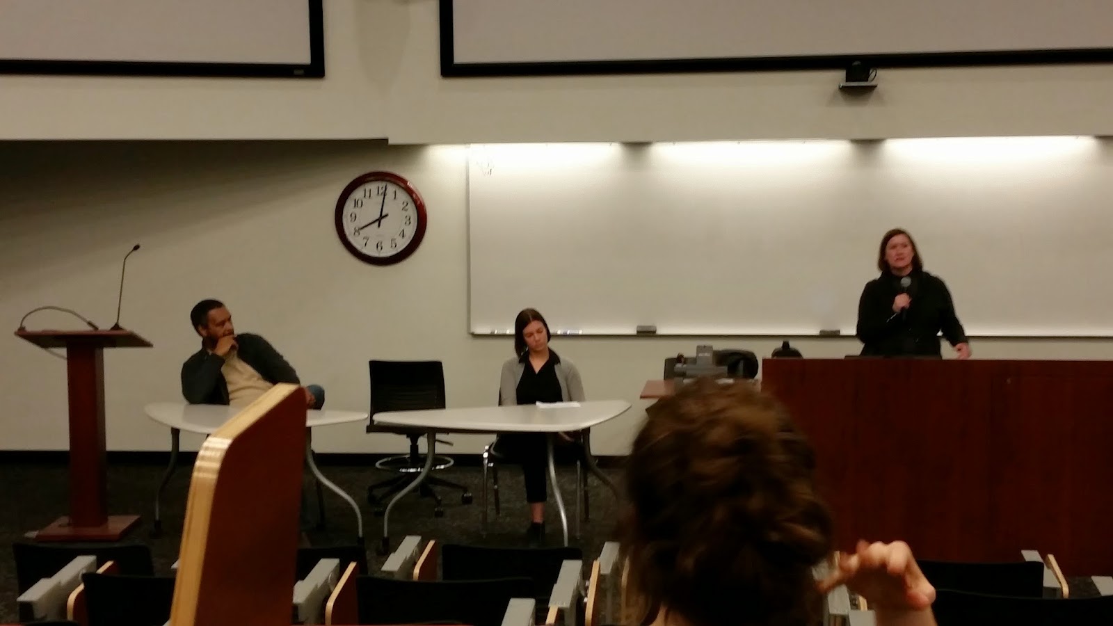 "A participant speaks at the SELMA Panel Discussion in Wescoe building"