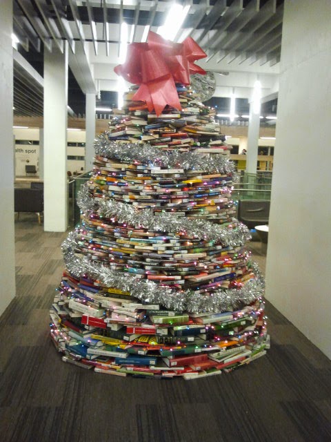 "Lawrence Public Library’s Christmas (book) tree."