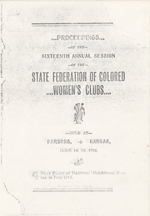 "Cover page of the 'Proceedings of the Sixteenth Annual Session of the State Federation of Colored Women's Club' "