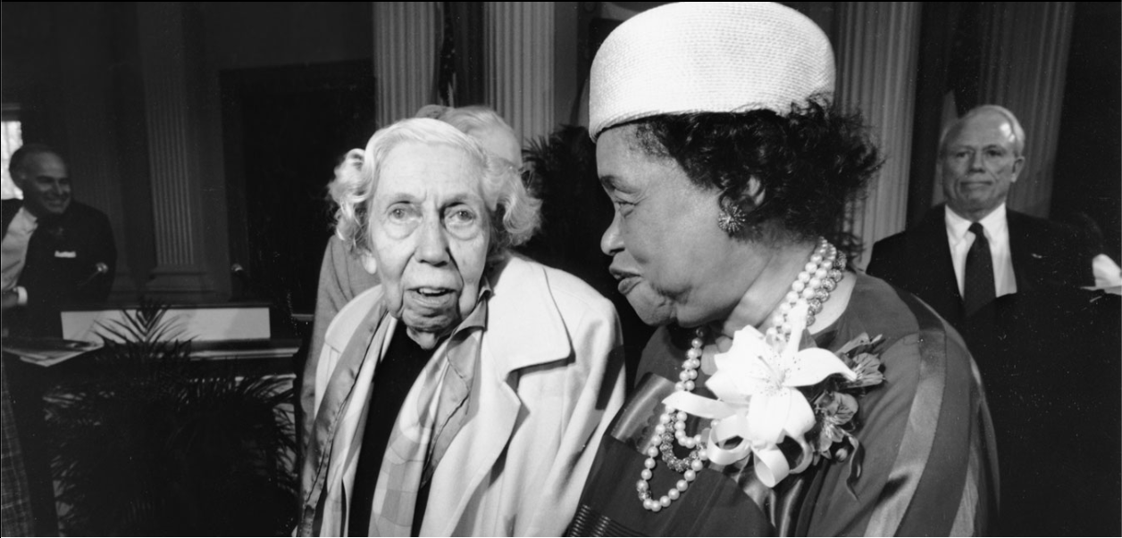 "Margaret Walker with fellow Mississippi writer Eudora Welty at the Governor’s Award for Excellence in the Arts, 1992. Governor Kirk Fordice is seated in the background."