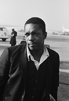 "Black and white image of John Coltrane"