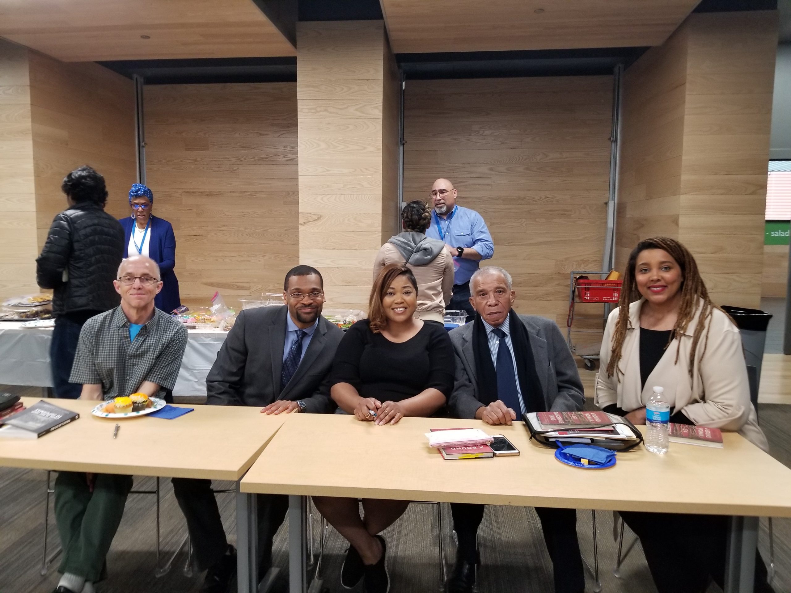 "Presenters Brian Daldorph, Patrick Alexander, DaMaris Hill, Jerry Ward, and Jennifer Wilmot for the Symposium on Mass Incarceration."